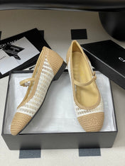 BALLERINAS IN WHITE MIX PEANUT BROWN RAFFIA