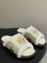 LOEWE X BIRKENSTOCK SLIPPERS WHITE GRAY FUR