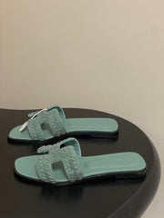 HM 25S ORAN SANDAL IN DUSTY MOSS GREEN SUEDE AND LAMBSKIN