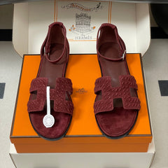 HM 25S SANTORINI SANDAL IN DARK RED SUEDE AND LAMBSKIN