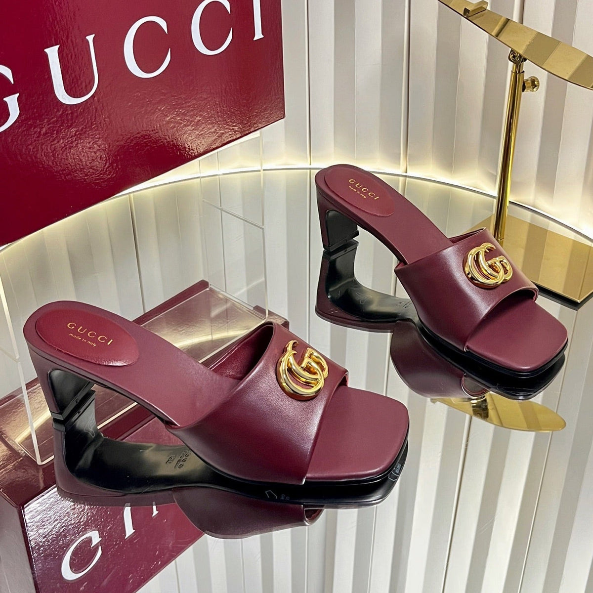 GUCCI 26S HIGH-HEELED SANDALS 45 MM IN DARK RED CALFSKIN