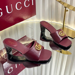 GUCCI 26S HIGH-HEELED SANDALS 45 MM IN DARK RED CALFSKIN