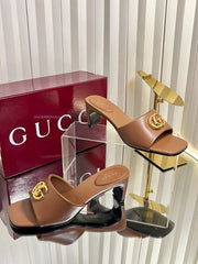 GUCCI 26S HIGH-HEELED SANDALS 45 MM IN BROWN CALFSKIN