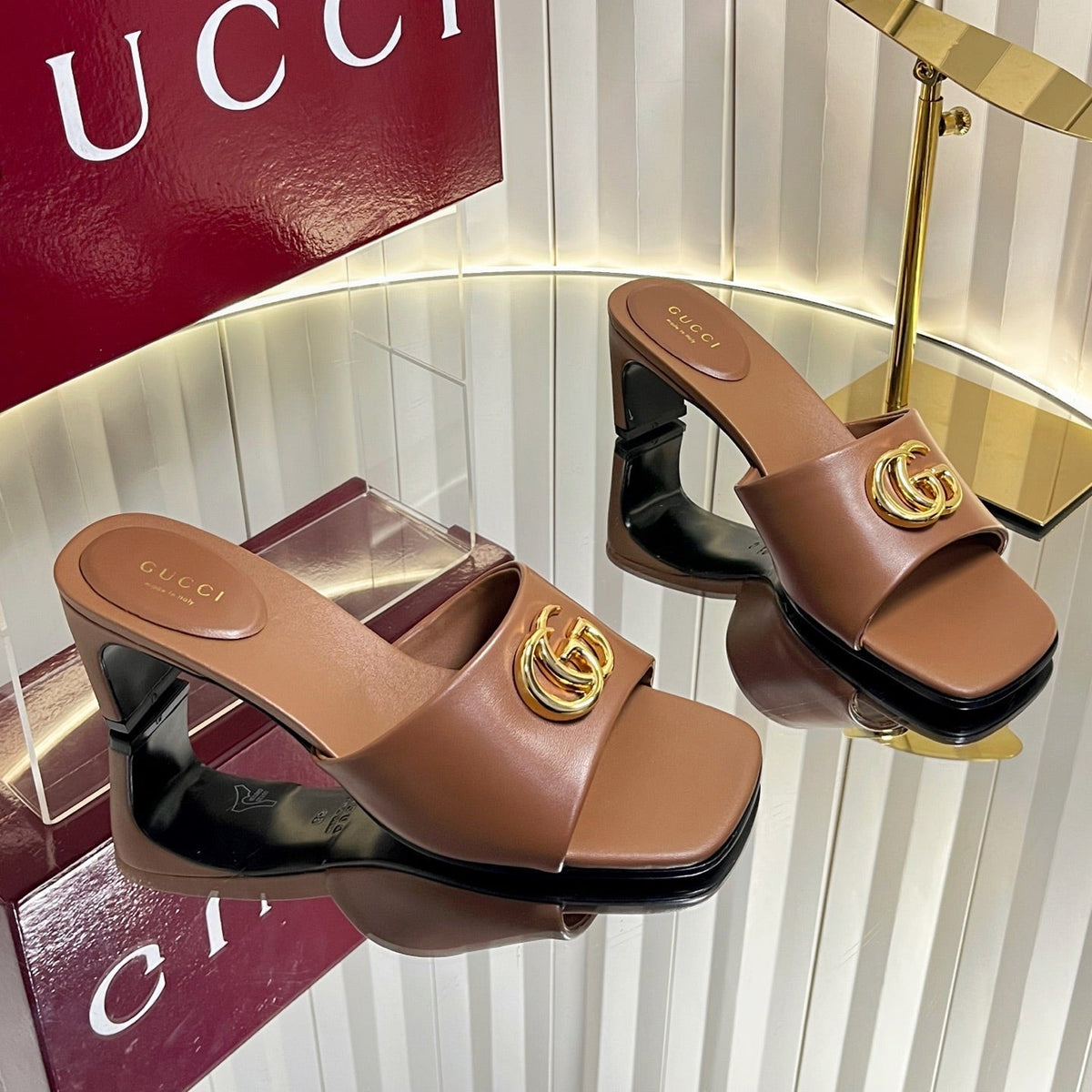 GUCCI 26S HIGH-HEELED SANDALS 45 MM IN BROWN CALFSKIN