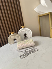 CHANEL 25S WALLET ON CHAIN 19 IN PEARLESCENT PINK WHITE LAMBSKIN