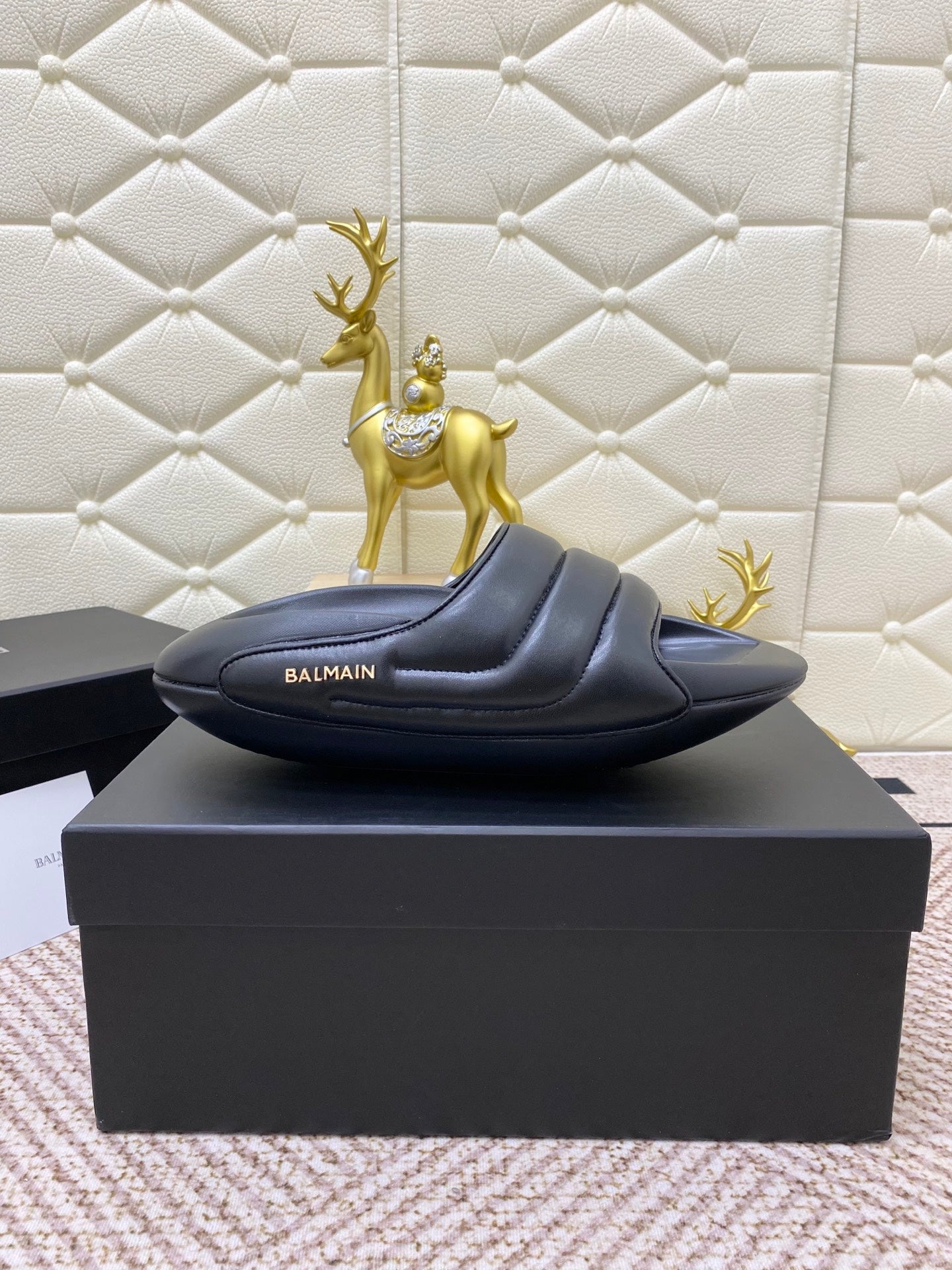 BALMAIN 25S BALMAIN MULES IN BLACK FULL CALFSKIN