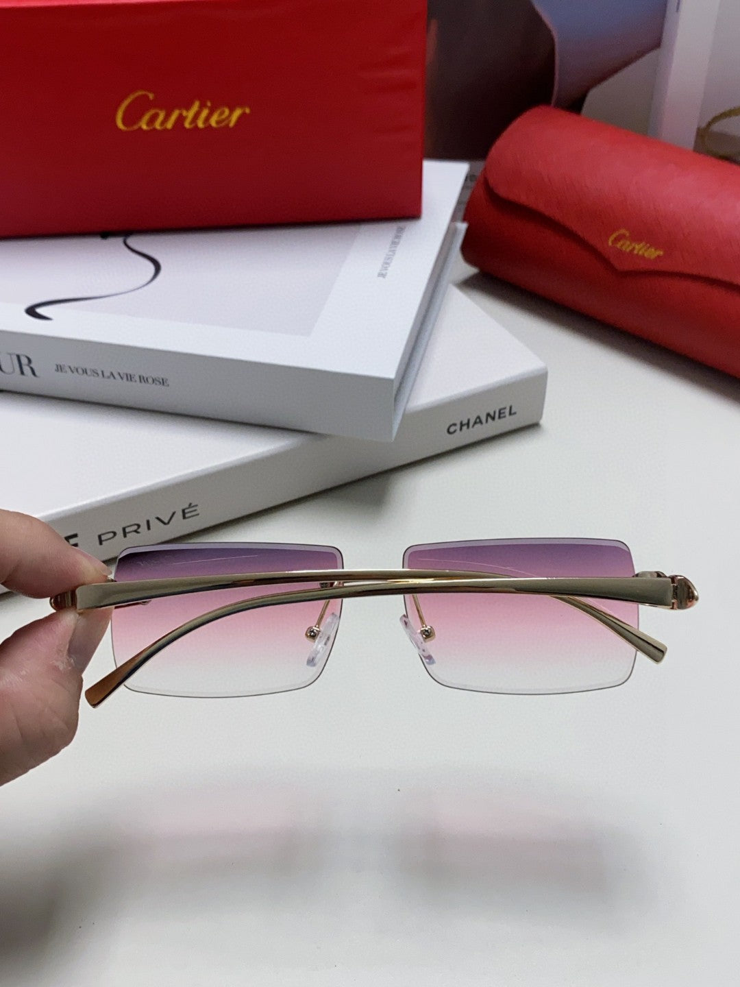 PANTHÈRE RIMLESS RECTANGULAR FRAME SUNGLASSES 543543 IN METAL