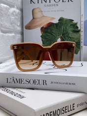 TRIOMPHE SUNGLASSES 552774 IN CARAMEL ACETATE TEXT LOGO