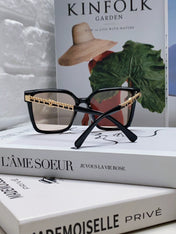 SQUARE SUNGLASSES 632883 IN BLACK ACETATE LIGHT BROWN LENSES
