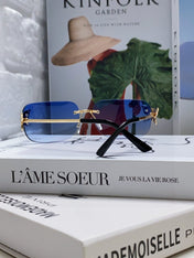 BUTTERFLY EMBELLISHED RIMLESS RECTANGULAR FRAME SUNGLASSES 570245 IN METAL