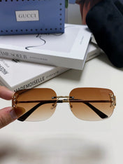 BUTTERFLY EMBELLISHED RIMLESS RECTANGULAR FRAME SUNGLASSES 570245 IN METAL