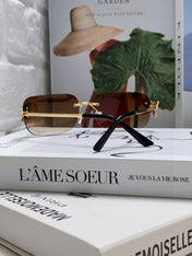 BUTTERFLY EMBELLISHED RIMLESS RECTANGULAR FRAME SUNGLASSES 570245 IN METAL