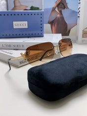 BUTTERFLY EMBELLISHED RIMLESS RECTANGULAR FRAME SUNGLASSES 570245 IN METAL