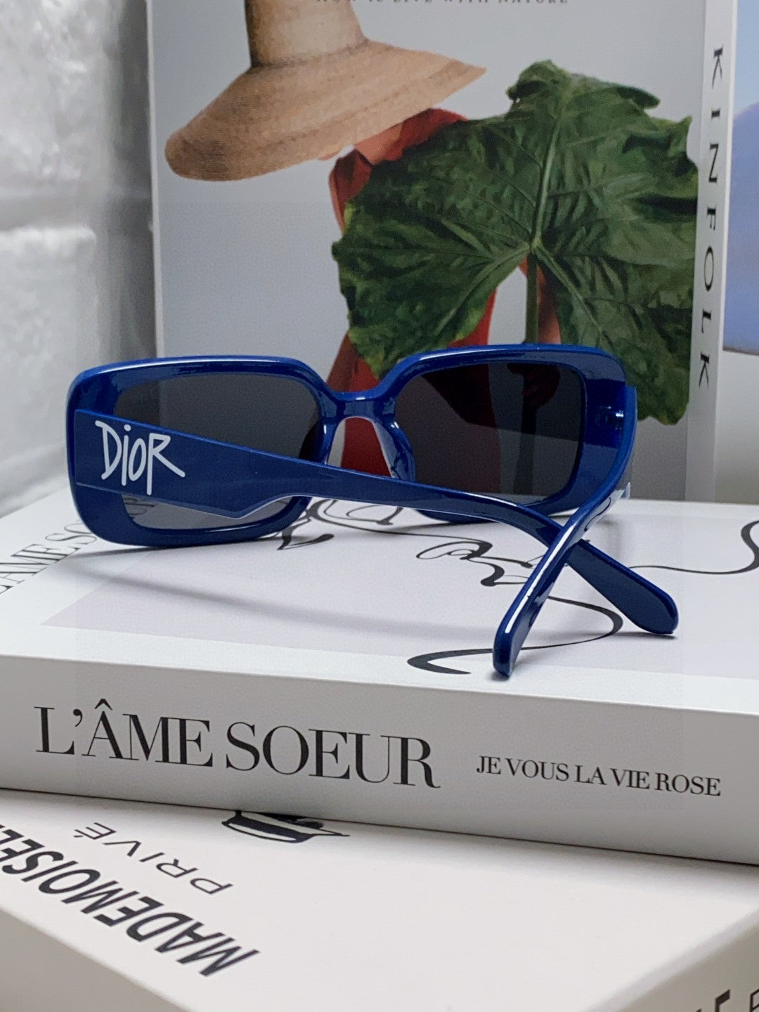 MONTAIGNE SUNGLASS 571595 IN BLUE ACETATE TEXT LOGO