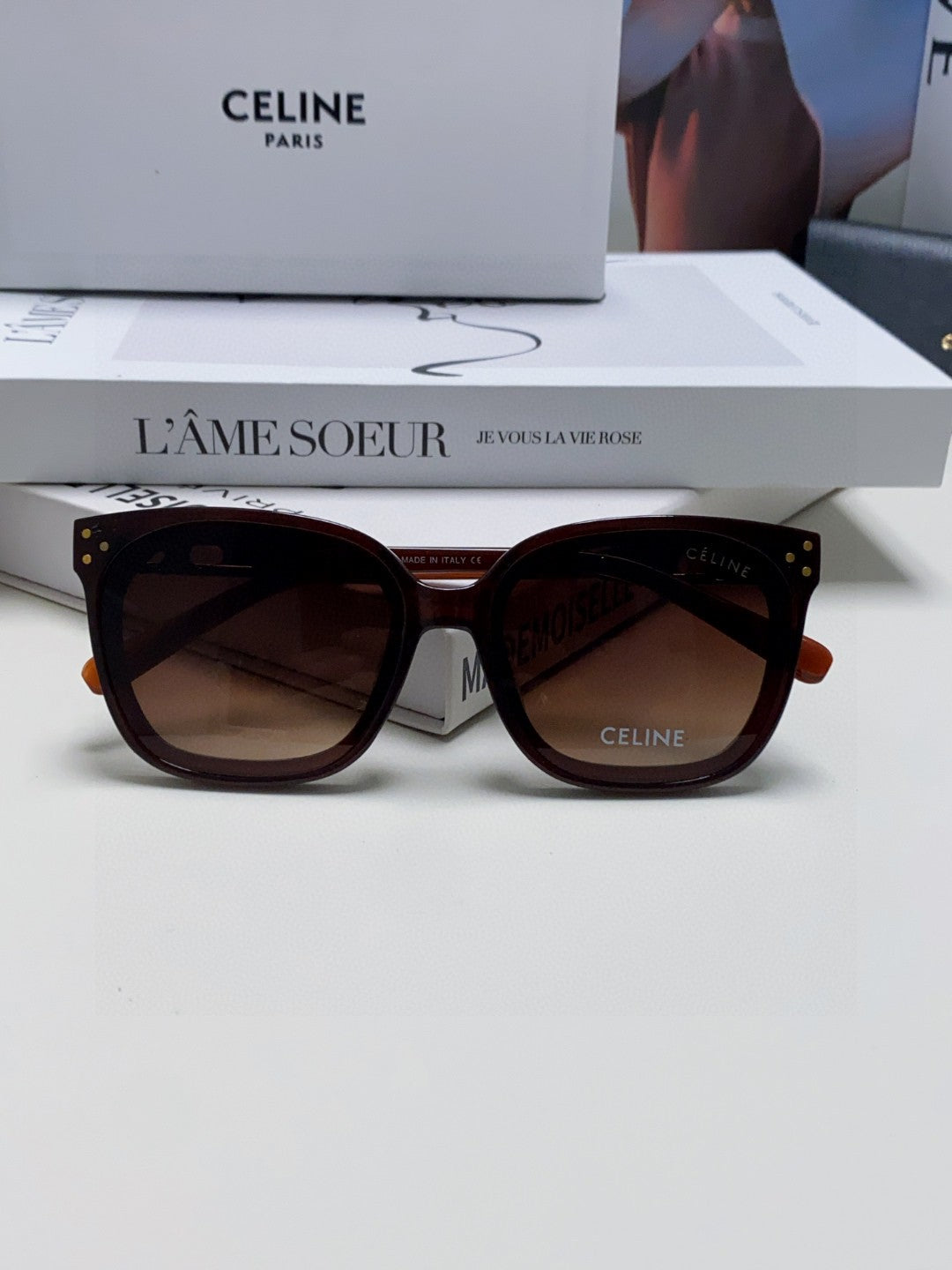 TRIOMPHE SUNGLASSES 573248 IN BROWN ACETATE METAL LOGO