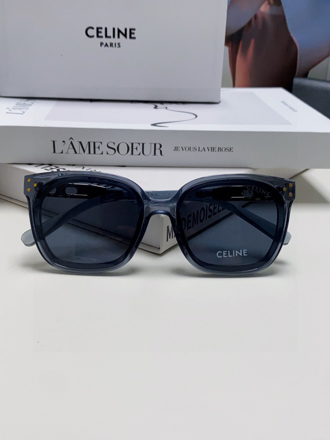 TRIOMPHE SUNGLASSES 573249 IN NAVY BLUE ACETATE METAL LOGO