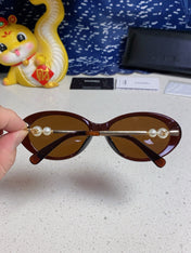 OVAL SUNGLASSES 640342 IN BROWN CLEAR ACETATE METAL FRAME