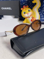 OVAL SUNGLASSES 640342 IN BROWN CLEAR ACETATE METAL FRAME