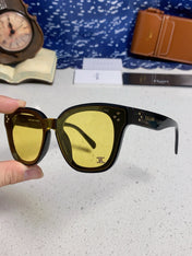 SQUARE SUNGLASS 575840 IN BLACK ACETATE GREEN LENSES