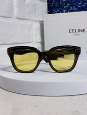 SQUARE SUNGLASS 575840 IN BLACK ACETATE GREEN LENSES