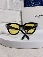 SQUARE SUNGLASS 575840 IN BLACK ACETATE GREEN LENSES