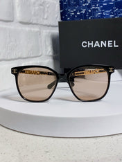 SQUARE SUNGLASSES 632028 IN BLACK ACETATE LIGHT BROWN LENSES