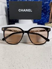 SQUARE SUNGLASSES 632028 IN BLACK ACETATE LIGHT BROWN LENSES