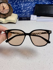 SQUARE SUNGLASSES 632028 IN BLACK ACETATE LIGHT BROWN LENSES