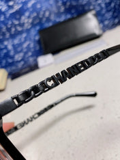 SQUARE SUNGLASSES 632029 IN BLACK ACETATE BLACK LOGO ON FRAME