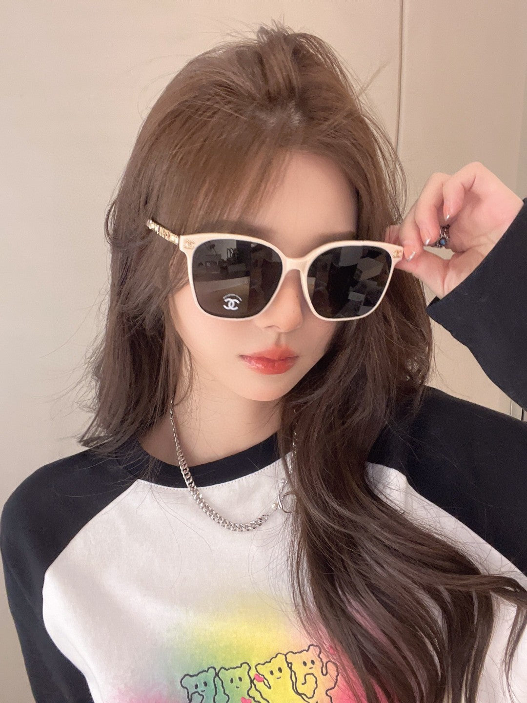 SQUARE SUNGLASSES 632031 IN WHITE ACETATE GOLD METAL