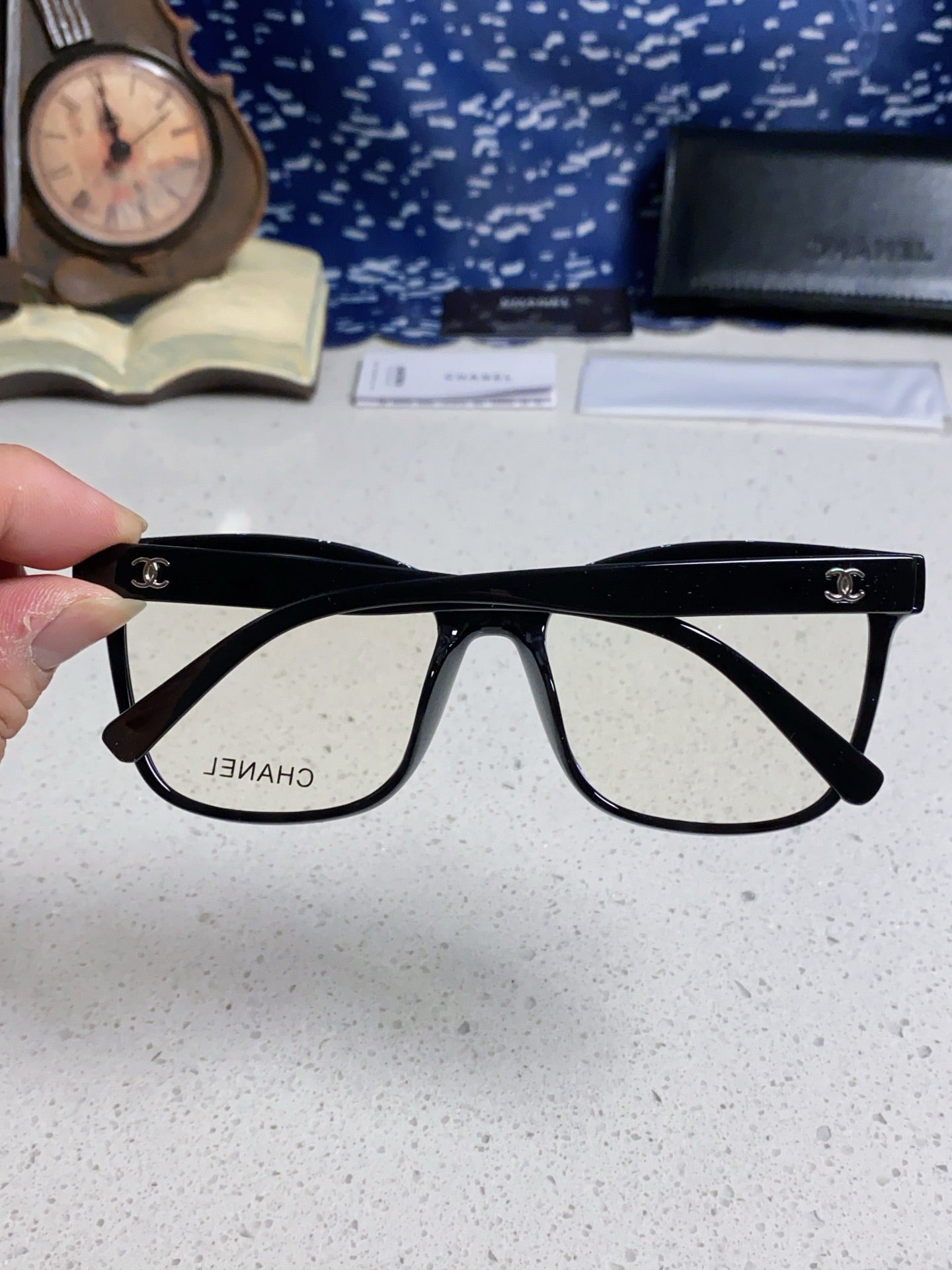 SQUARE SUNGLASSES 3392 IN BLACK ACETATE CLEAR LENSES