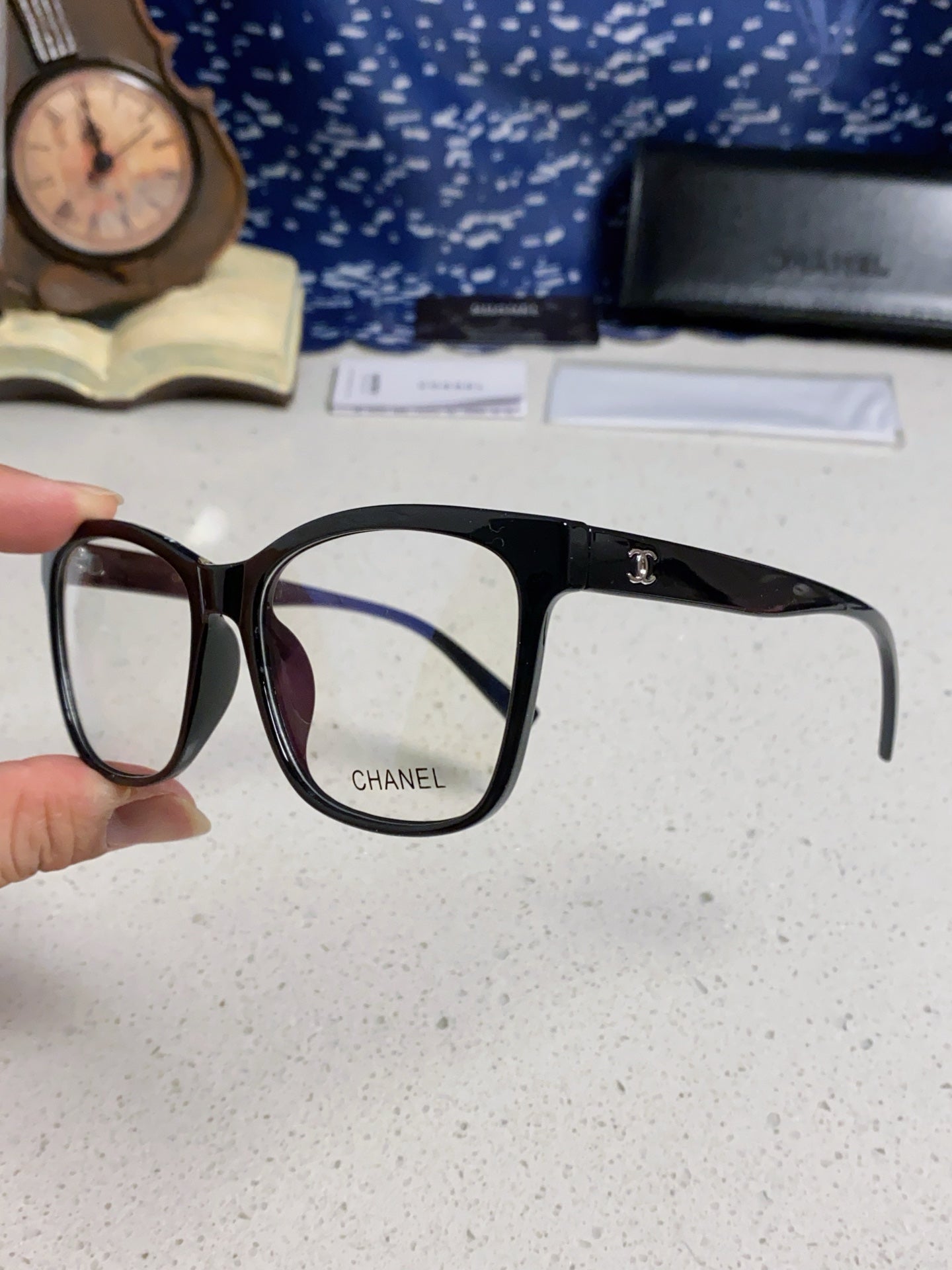 SQUARE SUNGLASSES 3392 IN BLACK ACETATE CLEAR LENSES