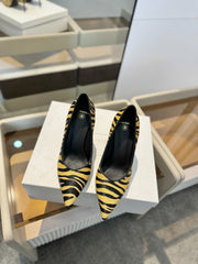 BALMAIN 25S HIGH HEELS 95MM IN YELLOW AND BLACK ZEBRA PRINT CALFSKIN