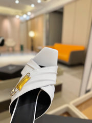 BALMAIN 25S WEDGE HEEL SANDALS 100MM IN WHITE CALFSKIN