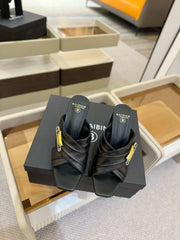 BALMAIN 25S WEDGE HEEL SANDALS 100MM IN BLACK CALFSKIN