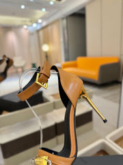 BALMAIN 25S HIGH HEELS 95MM IN BROWN CALFSKIN