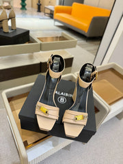 BALMAIN 25S WEDGE HEELS 100MM IN NUDE CALFSKIN