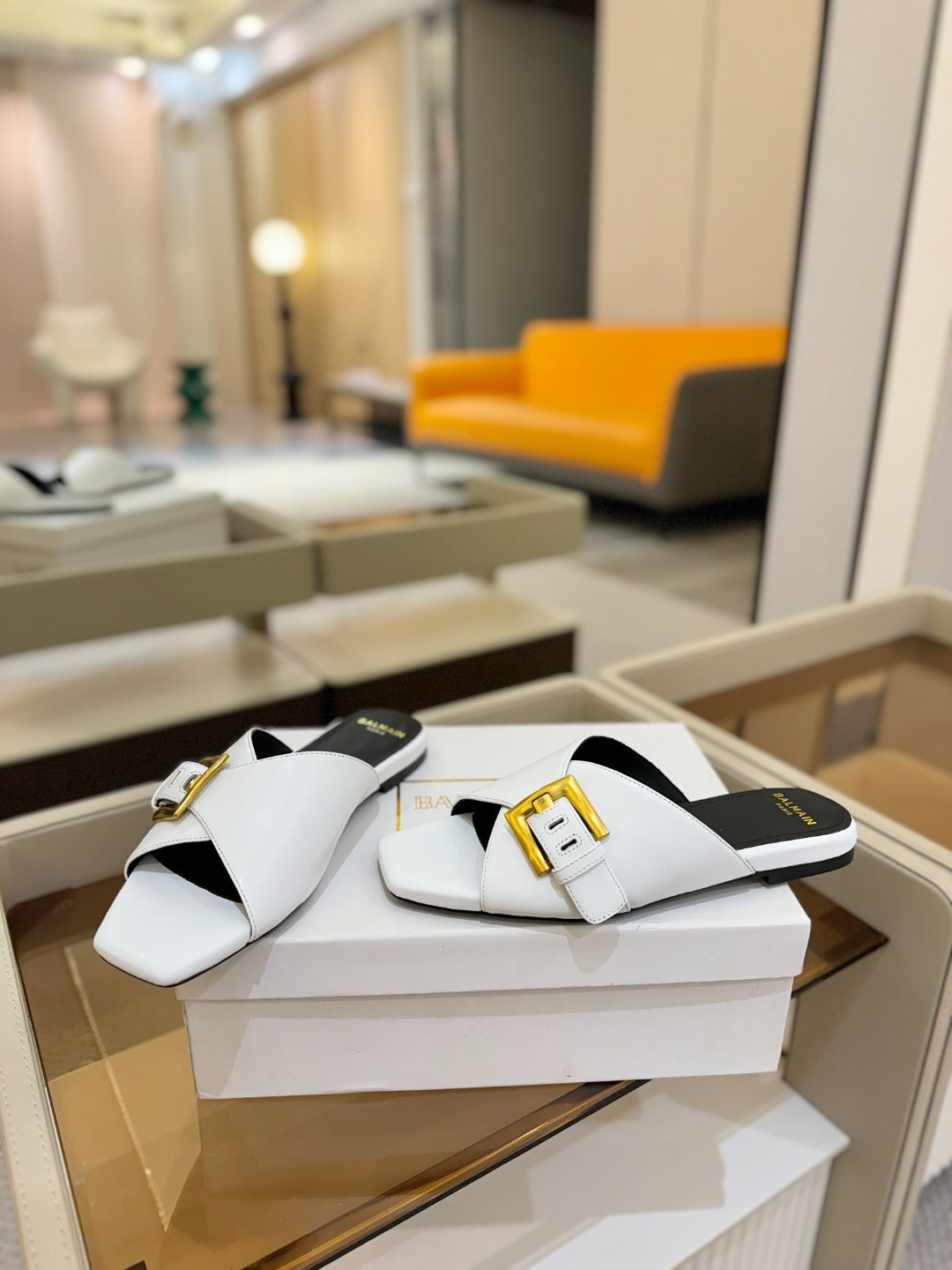 BALMAIN 26S SANDALS IN WHITE CALFSKIN