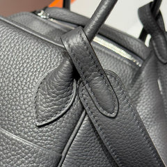 HERMES 25S MEDIUM LINDY 26 IN CHARCOAL GRAY CALFSKIN SILVER HARDWARE