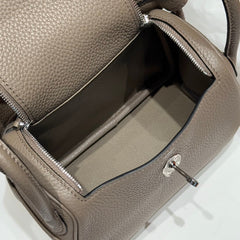HERMES 25S MINI LINDY 19 IN ETOUPE EPSOM CALFSKIN SILVER HARDWARE