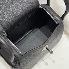 HERMES 25S MINI LINDY 19 IN CHARCOAL GRAY CALFSKIN SILVER HARDWARE