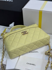 STRASS VANITY QUILTED CASE 19 IN YELLOW CALFSKIN WITH GOLD METALLIC