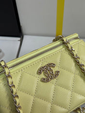 VANITY CASE 17 CRYSTAL STUDDED LOGO IN YELLOW CALFSKIN GOLD HARDWARE