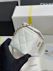 VANITY CASE 17 CRYSTAL STUDDED LOGO IN WHITE CALFSKIN GOLD HARDWARE