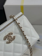 VANITY CASE 17 CRYSTAL STUDDED LOGO IN WHITE CALFSKIN GOLD HARDWARE