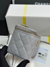 VANITY CASE 17 CRYSTAL STUDDED LOGO IN GREY CALFSKIN GOLD HARDWARE