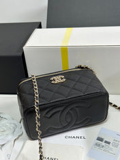 VANITY CASE 17 CRYSTAL STUDDED LOGO IN BLACK CALFSKIN GOLD HARDWARE