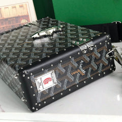 CASSETTE TRUNK BAG 21 IN BLACK GOYARDINE CANVAS & CLAMECY COWHIDE