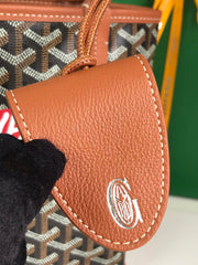 ANJOU MINI BAG 20 IN TAN CALFSKIN AND BLACK GOYARDINE CANVAS