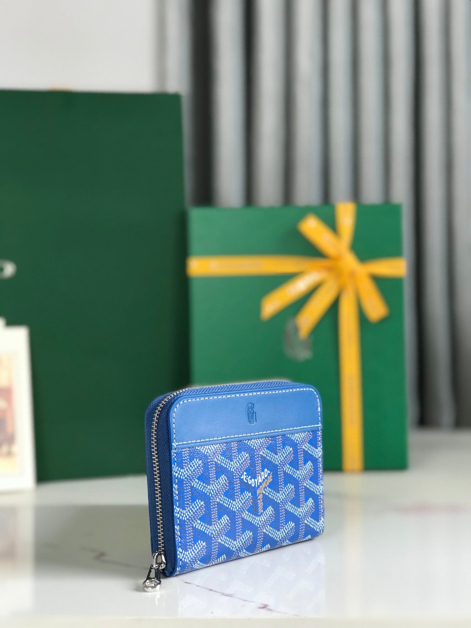 MATIGNON MINI WALLET 11 IN SAPPHIRE BLUE GOYARDINE CANVAS AND CALFSKIN